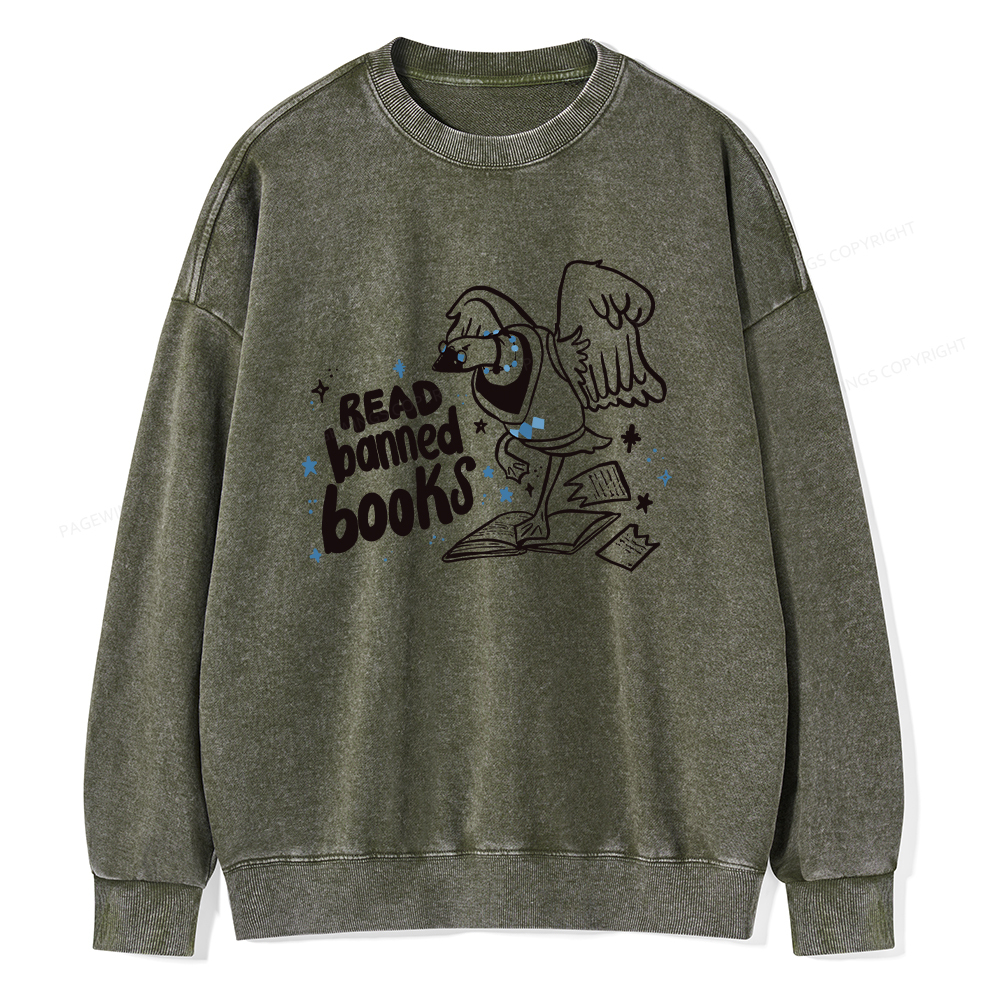 Pagewings Read Banned Book | Punk Goose T-Shirt Unisex Washed Sweatshirt