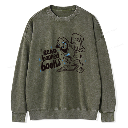 Pagewings Read Banned Book | Punk Goose T-Shirt Unisex Washed Sweatshirt