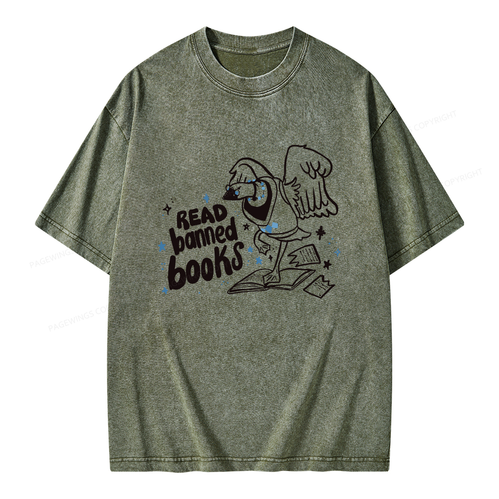 Pagewings Read Banned Book | Punk Goose T-Shirt Unisex Washed T-shirt