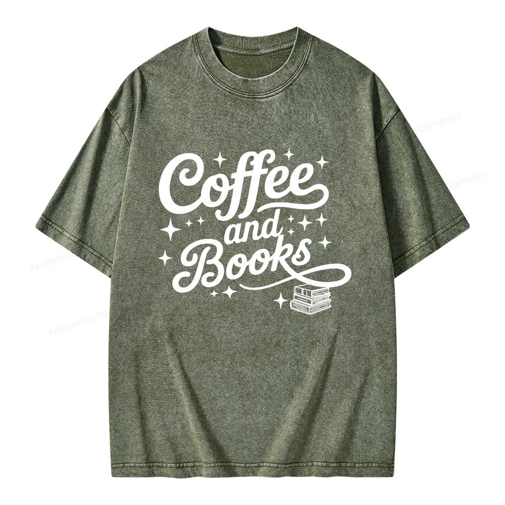 Pagewings Coffee and Books Unisex Washed T-shirt