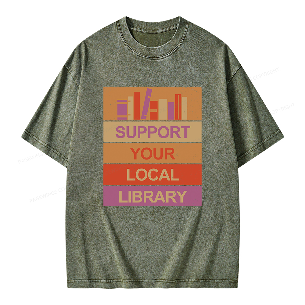 Pagewings Support Your Local Library Unisex Washed T-shirt