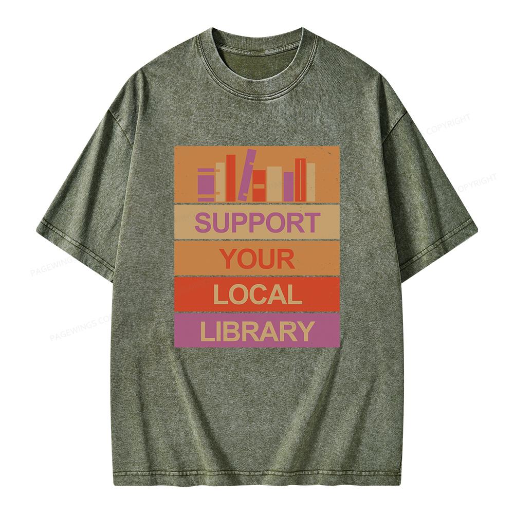 Pagewings Support Your Local Library Unisex Washed T-shirt