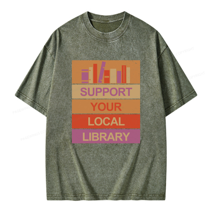 Pagewings Support Your Local Library Unisex Washed T-shirt