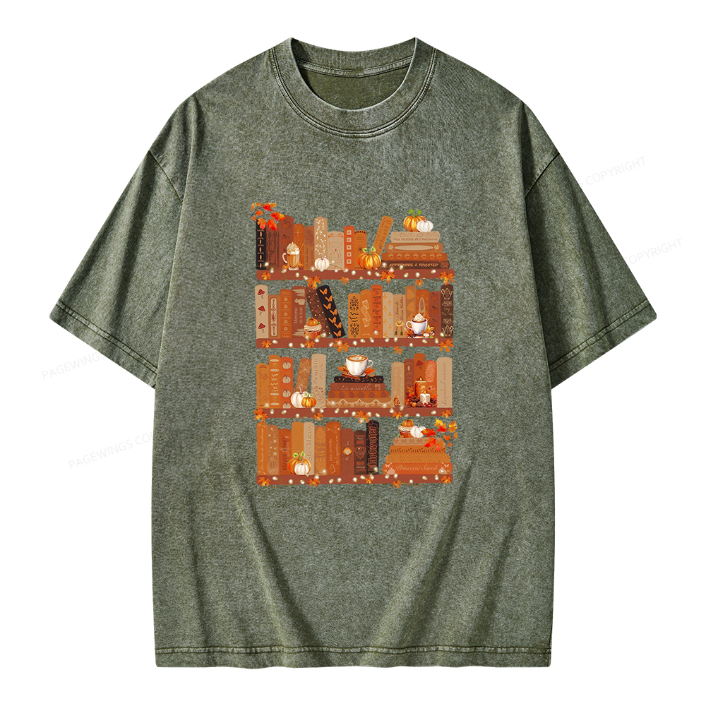 Pagewings Cozy Season Books Lover Unisex Washed T-shirt