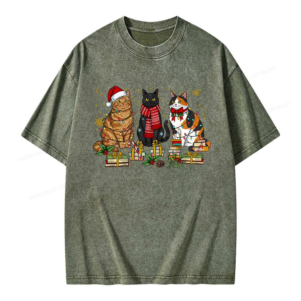 Pagewings Meowy Booksmas Unisex Washed T-shirt
