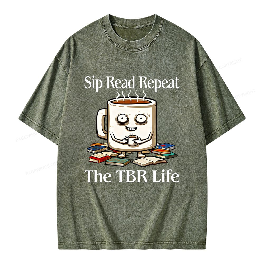 Pagewings Sip Read Repeat The TBR Life Unisex Washed T-shirt
