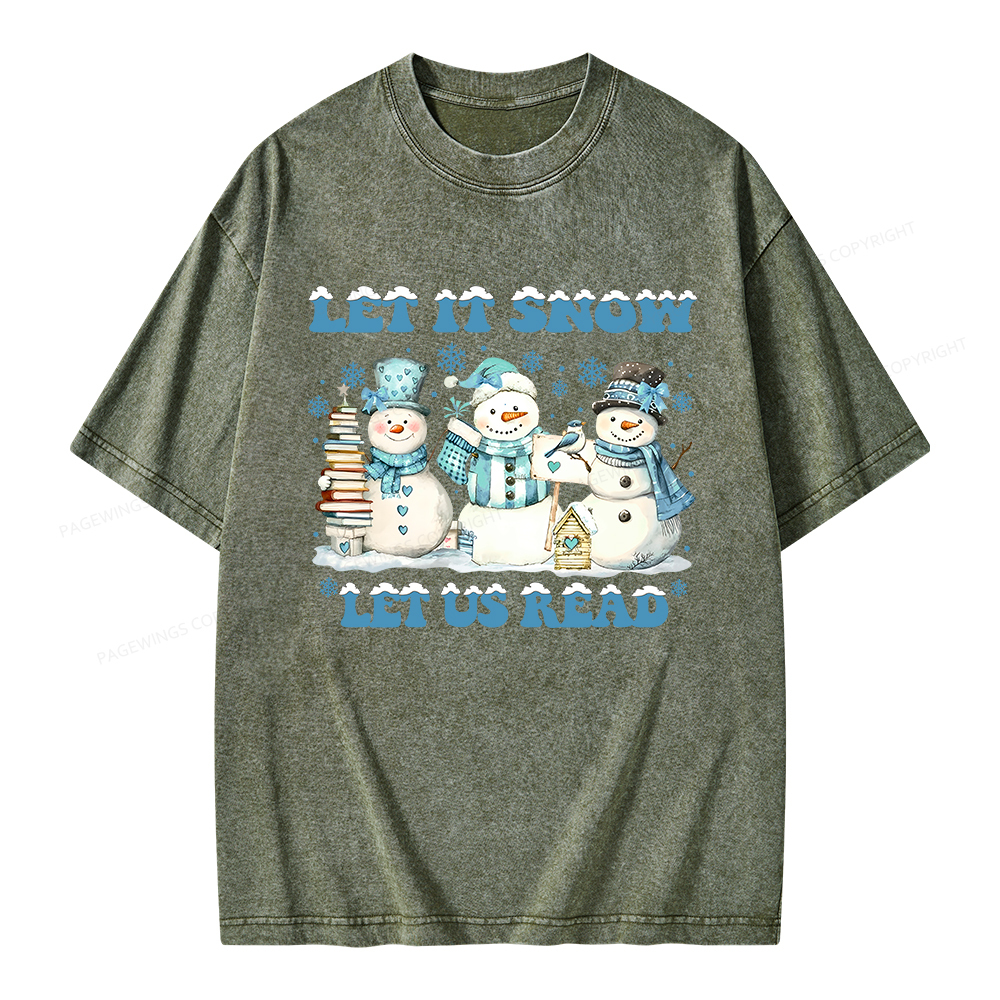 Pagewings Let It Snow Let Us Read Unisex Washed T-shirt