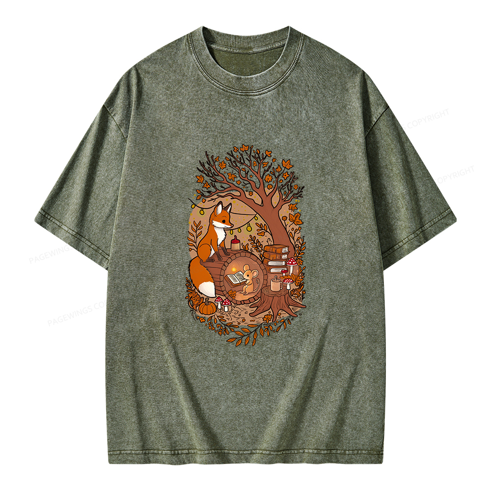 Pagewings Reading Fox Unisex Washed T-shirt