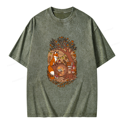 Pagewings Reading Fox Unisex Washed T-shirt