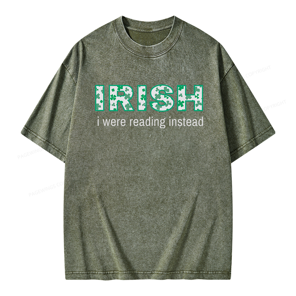 Pagewings St Patrick's Day Reading Teacher t Shirt Unisex Washed T-shirt