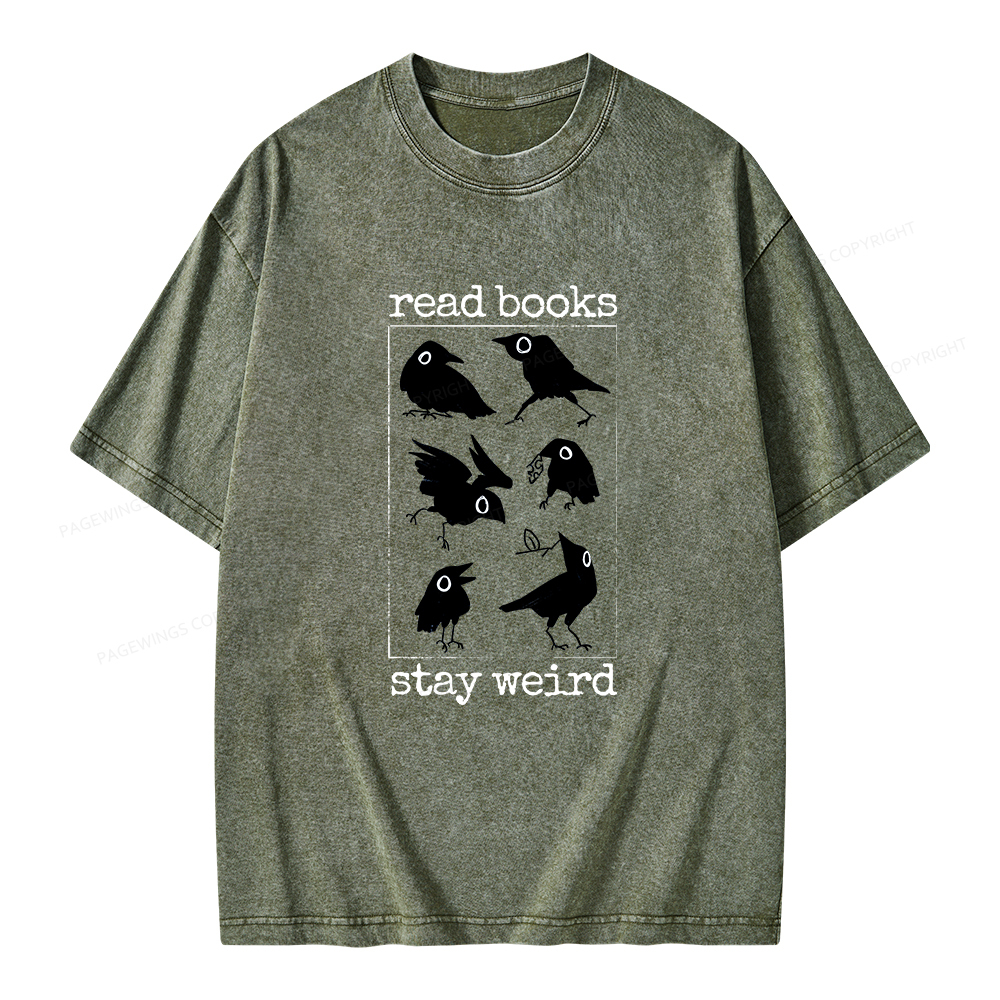 Pagewings Read Books Stay Weird Unisex Washed T-shirt