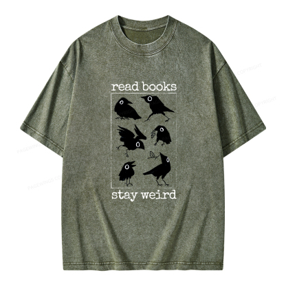 Pagewings Read Books Stay Weird Unisex Washed T-shirt
