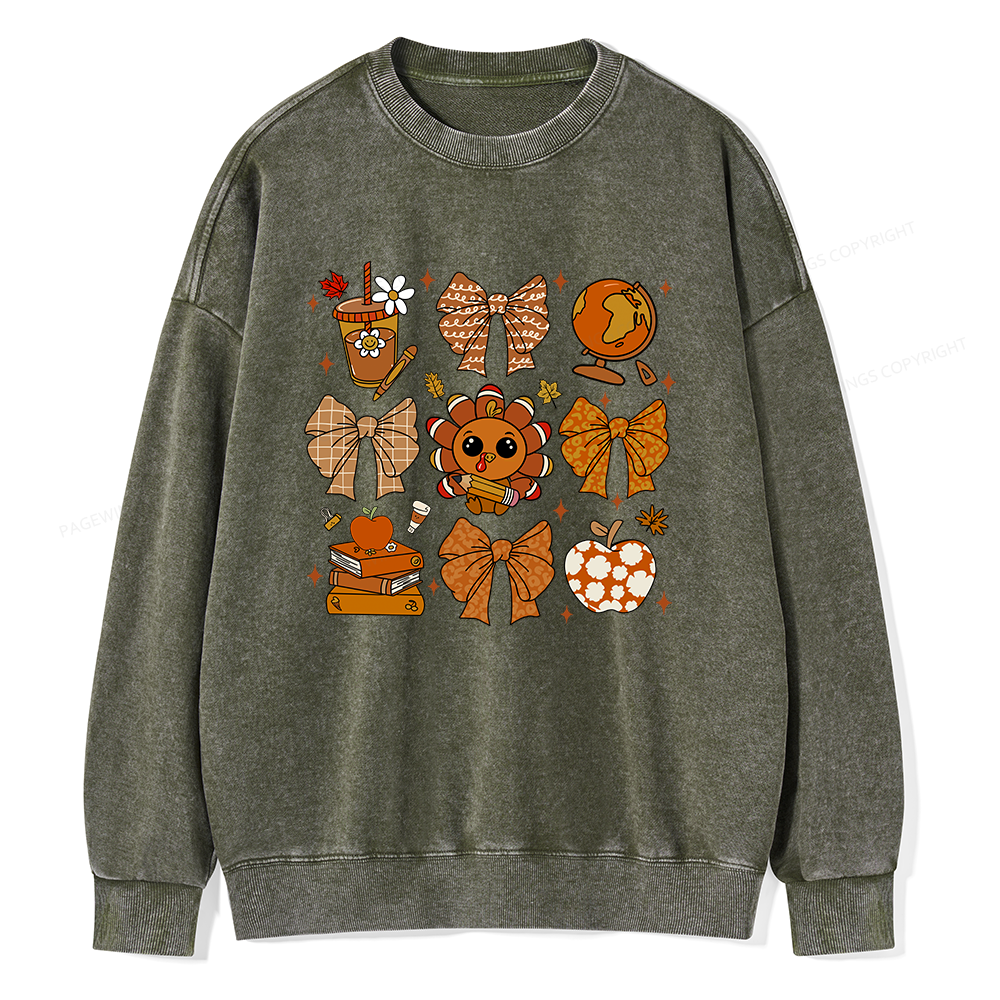 Pagewings Thanksgiving Fall Autumn Unisex Washed Sweatshirt