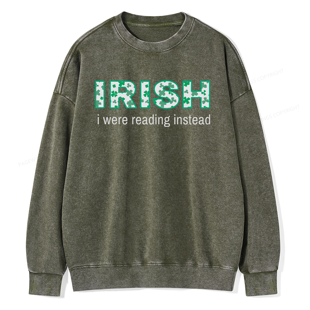 Pagewings St Patrick's Day Reading Teacher t Shirt Unisex Washed Sweatshirt