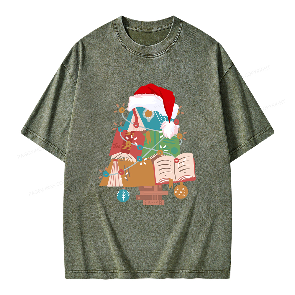 Pagewings Bookish Christmas Unisex Washed T-shirt