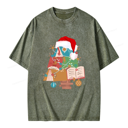 Pagewings Bookish Christmas Unisex Washed T-shirt