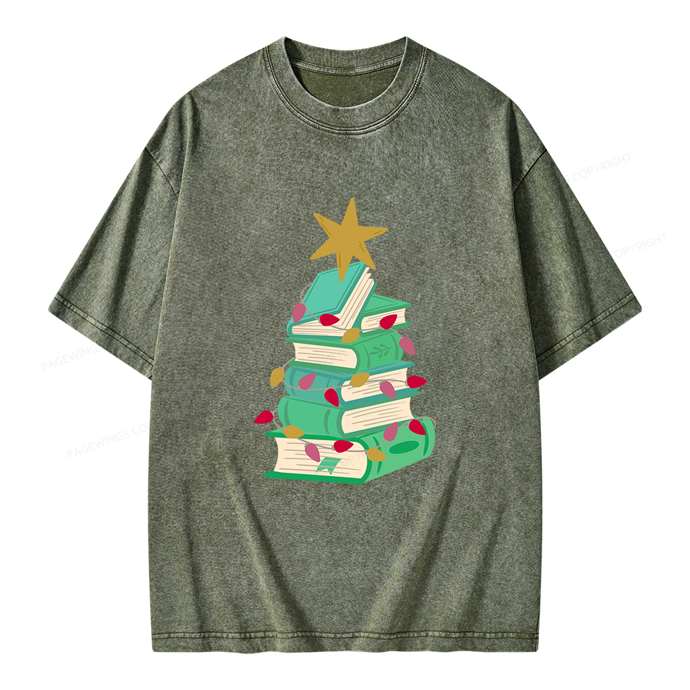 Pagewings Bookish Christmas Unisex Washed T-shirt