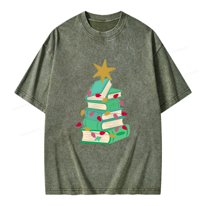 Pagewings Bookish Christmas Unisex Washed T-shirt