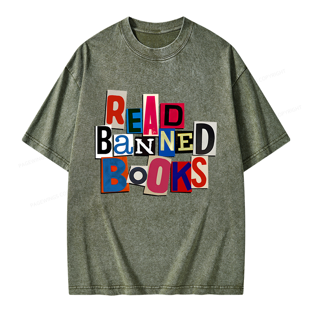 Pagewings Read Banned Books Unisex Washed T-shirt