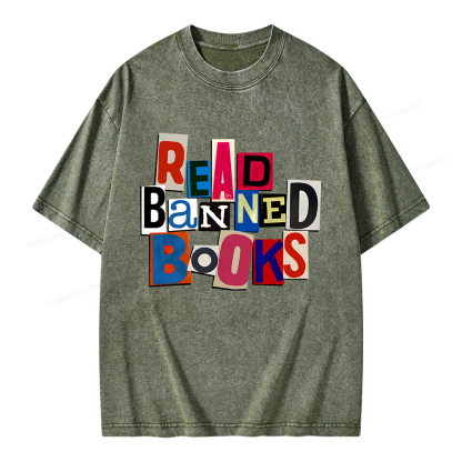 Pagewings Read Banned Books Unisex Washed T-shirt
