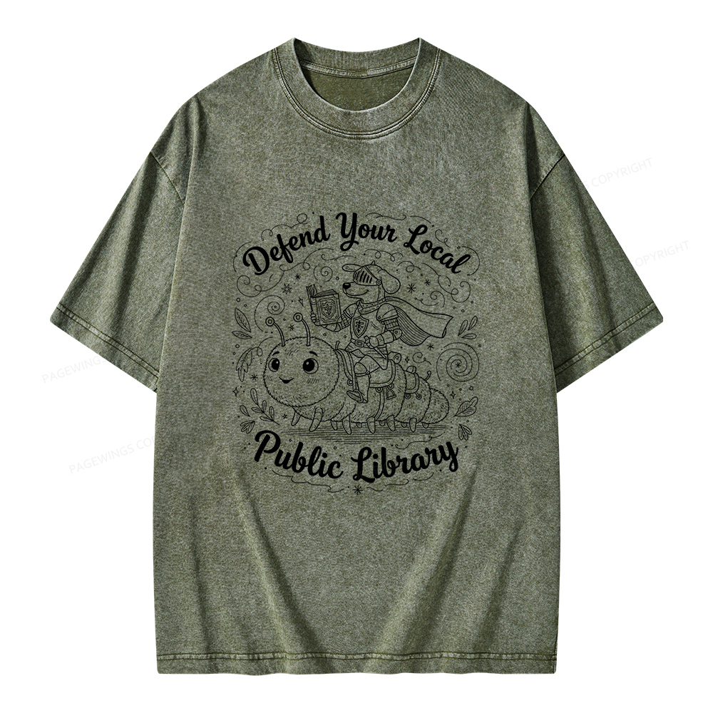 Pagewings Defend Your Local  Public Library Unisex Washed T-shirt