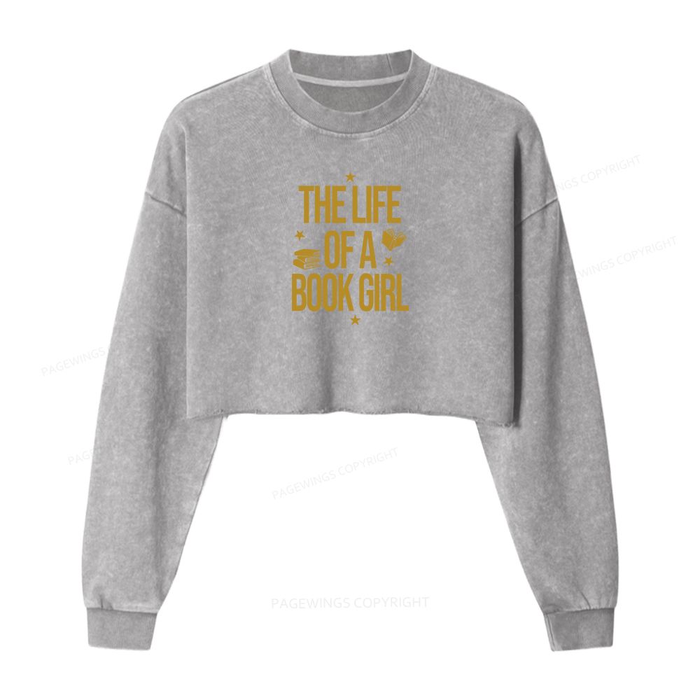 Pagewings The Life of a Book Girl Women Washed Crop Sweatshirt