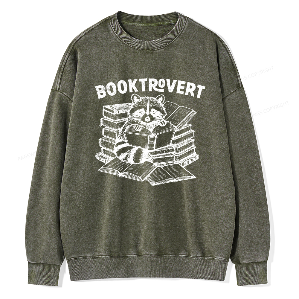 Pagewings  A Raccoon Reading Seriously Unisex Washed Sweatshirt