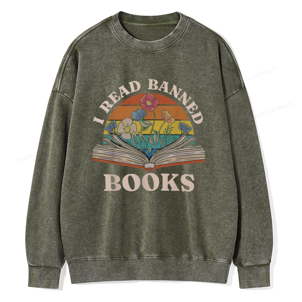 Pagewings I Read Banned Books Unisex Washed Sweatshirt