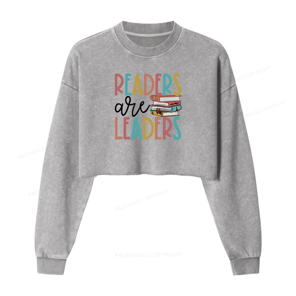 Pagewings Readers Are Leaders Women Washed Crop Sweatshirt