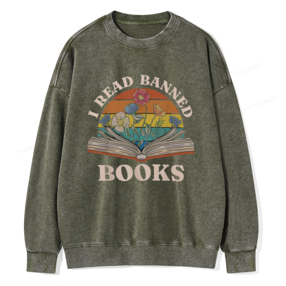 Pagewings I Read Banned Books Unisex Washed Sweatshirt