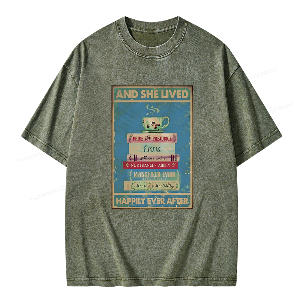 Pagewings And She Lived Happily Ever After Unisex Washed T-shirt