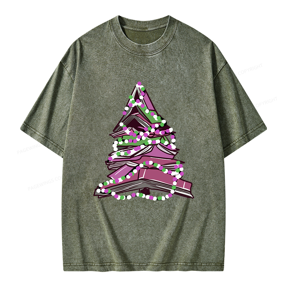Pagewings Bookish Christmas Tree Unisex Washed T-shirt