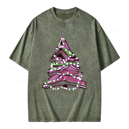 Pagewings Bookish Christmas Tree Unisex Washed T-shirt