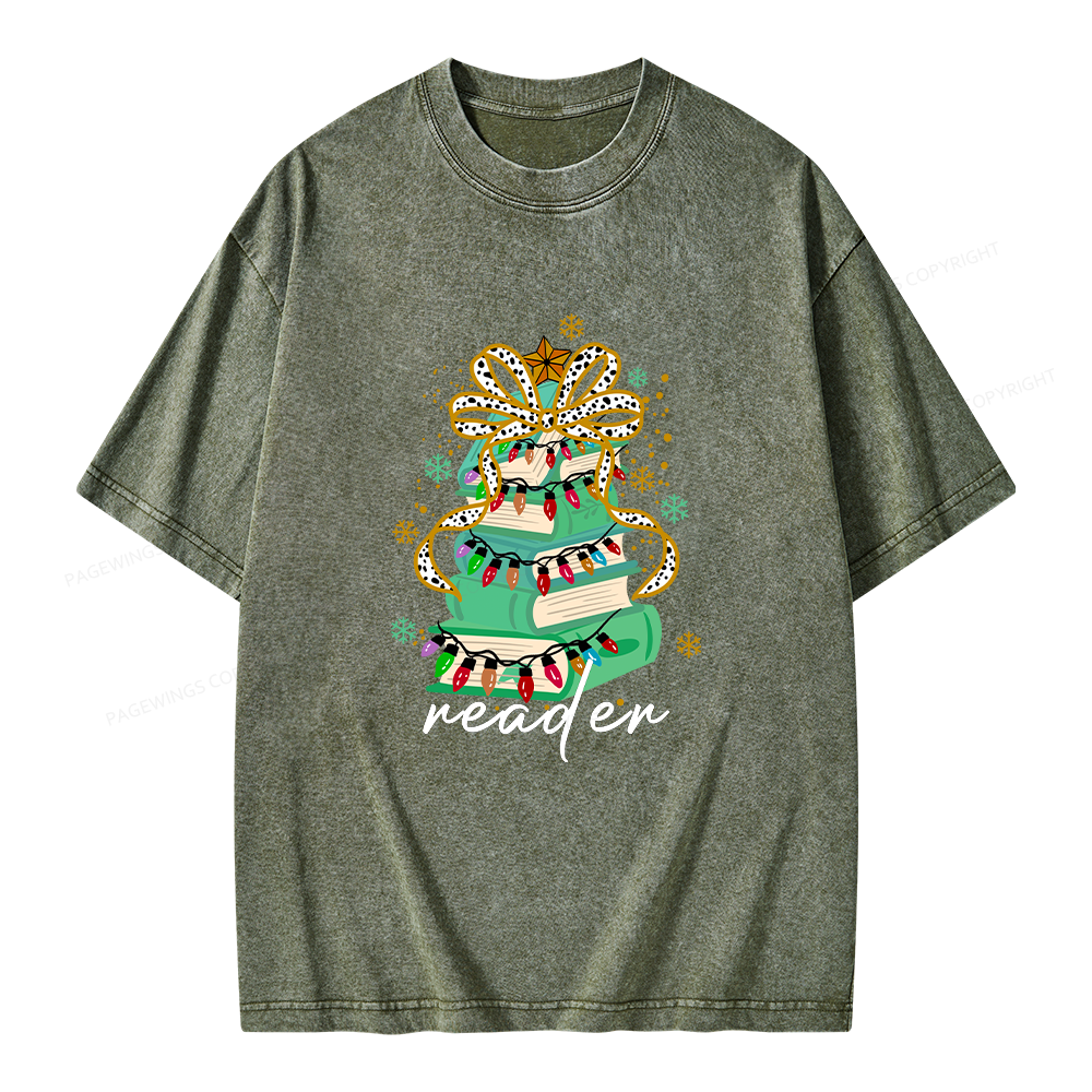 Pagewings Christmas Books Tree Unisex Washed T-shirt