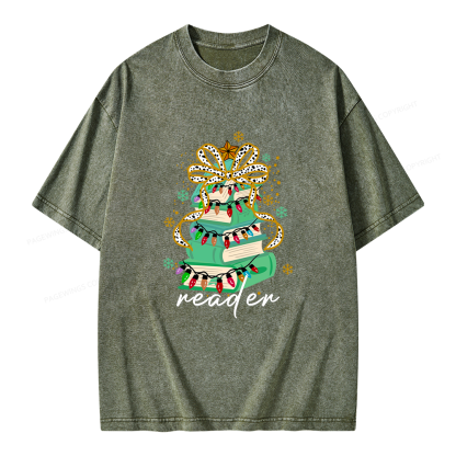Pagewings Christmas Books Tree Unisex Washed T-shirt