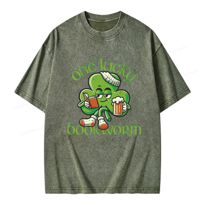 Pagewings  Lucky Book worm Shirt St. Patrick Day outfit Unisex Washed T-shirt