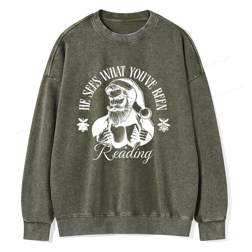 Pagewings He Sees What You've Been Reading Unisex Washed Sweatshirt