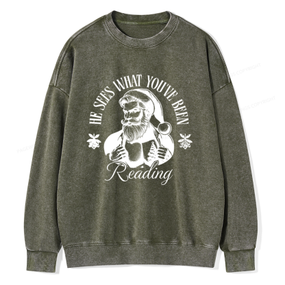 Pagewings He Sees What You've Been Reading Unisex Washed Sweatshirt