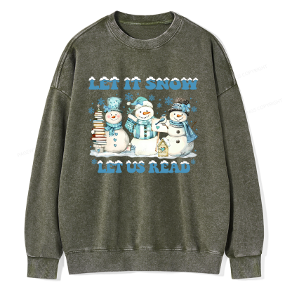 Pagewings Let It Snow Let Us Read Unisex Washed Sweatshirt