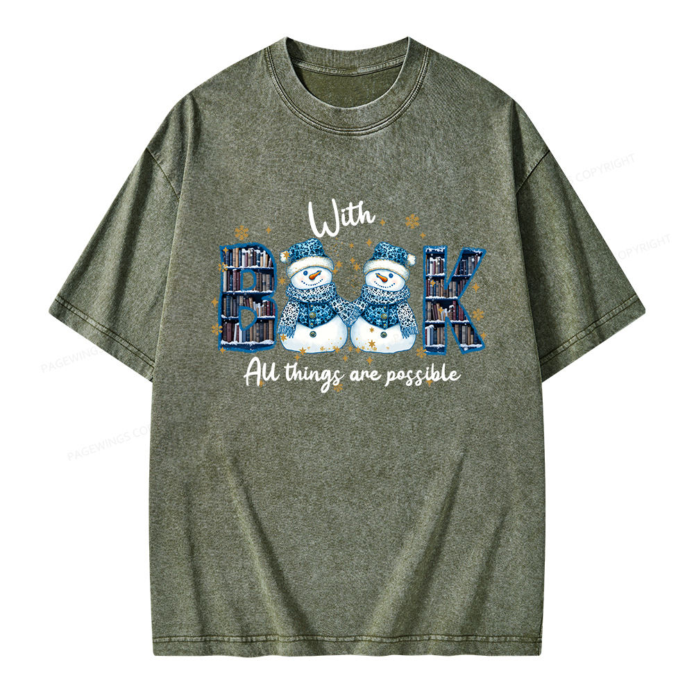 Pagewings With Book All Things Are Possible Unisex Washed T-shirt