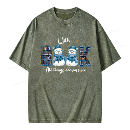 Pagewings With Book All Things Are Possible Unisex Washed T-shirt