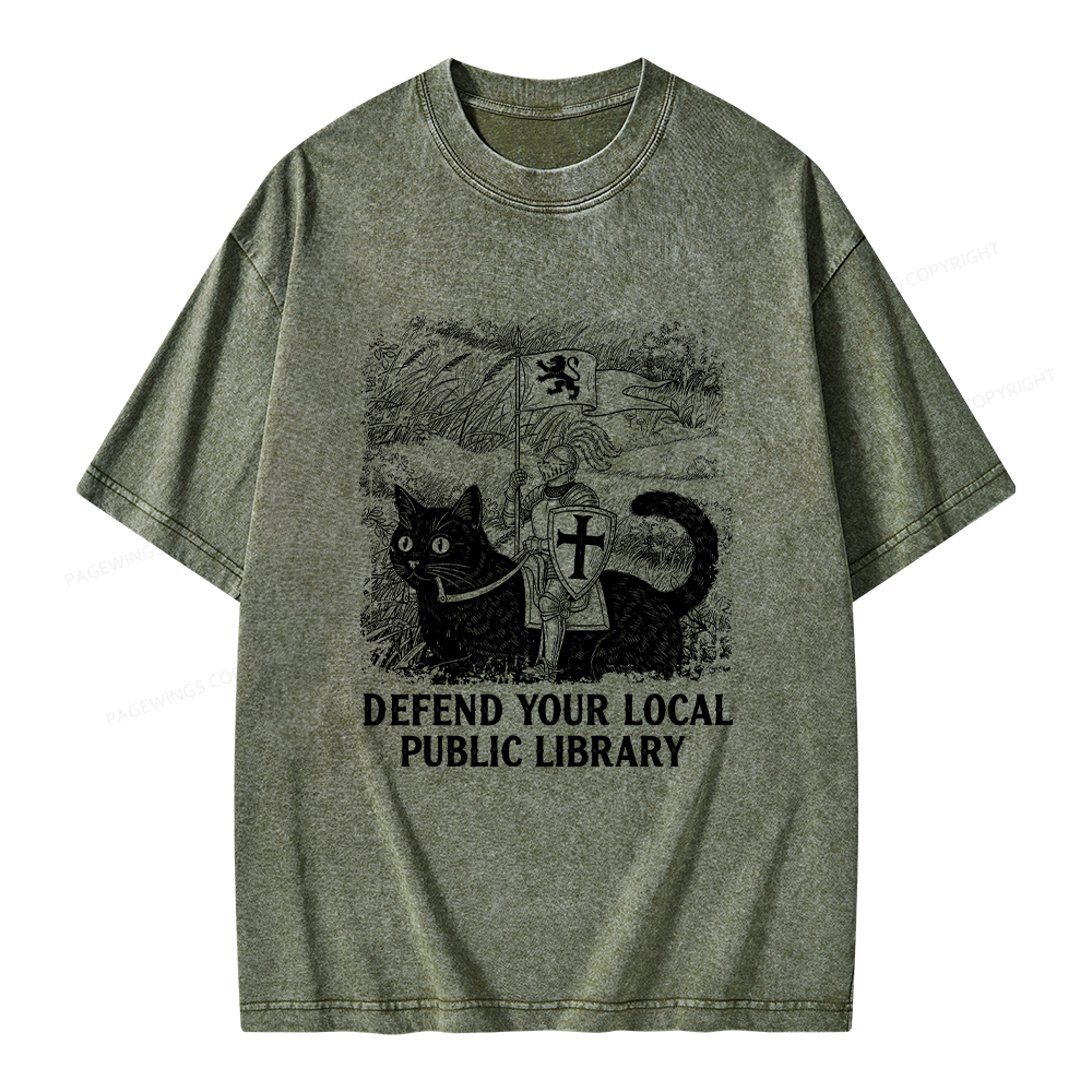 Pagewings Defend Your Local Public Library Unisex Washed T-shirt