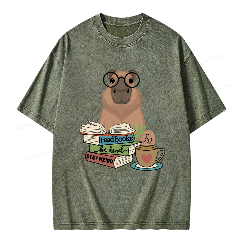 Pagewings Capybara Reading Unisex Washed T-shirt