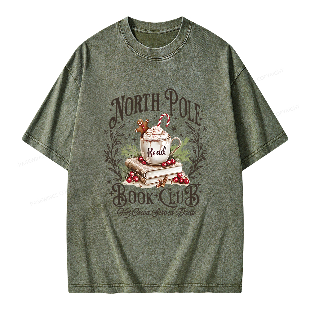 Pagewings Funny North Pole Book Club Unisex Washed T-shirt