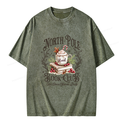 Pagewings Funny North Pole Book Club Unisex Washed T-shirt