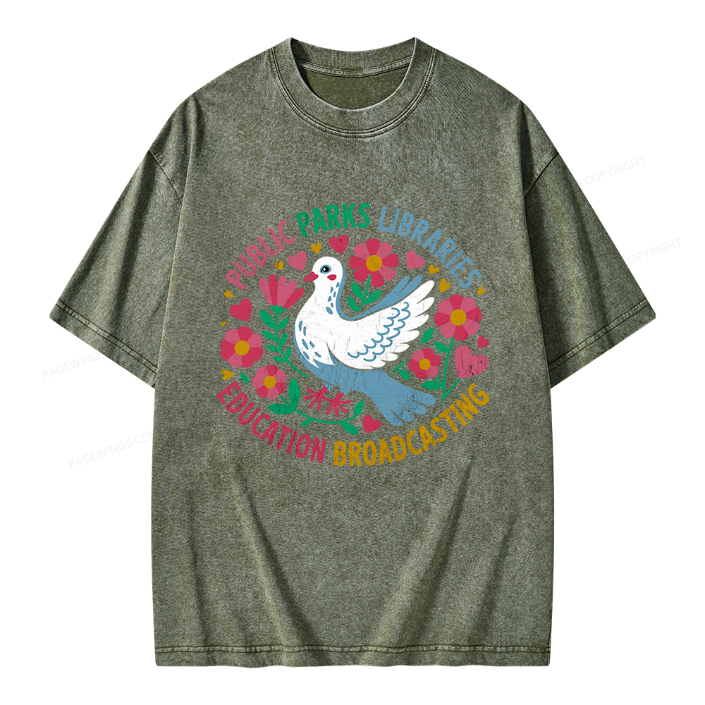 Pagewings Public Parks Libraries Education Broadcasting Unisex Washed T-shirt