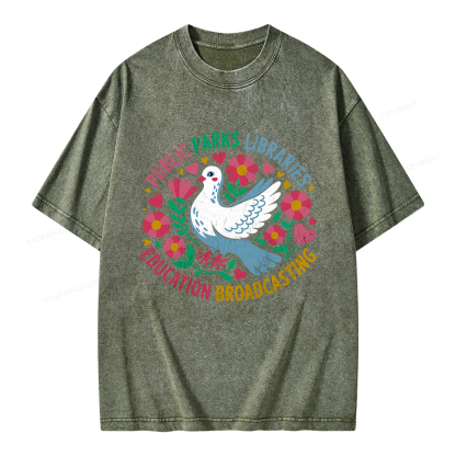 Pagewings Public Parks Libraries Education Broadcasting Unisex Washed T-shirt