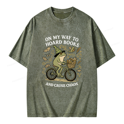 Pagewings On My Way To Hoard Books And Cause Chaos Unisex Washed T-shirt