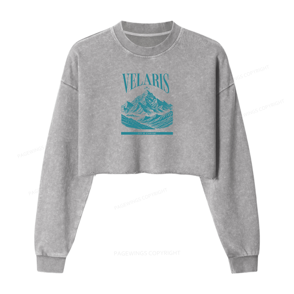 Pagewings Velaris Acotar Women Washed Crop Sweatshirt