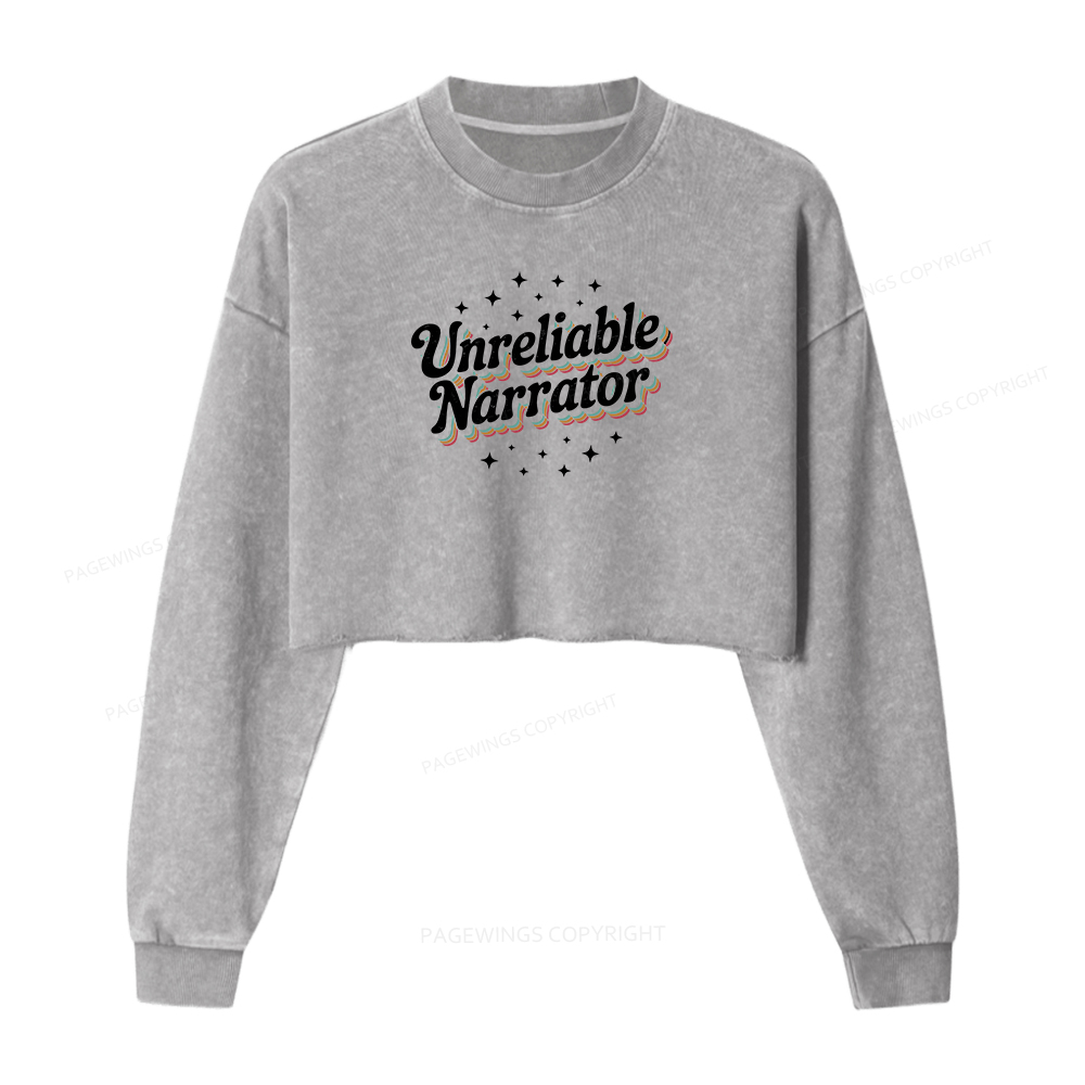 Pagewings Unreliable Narrator Women Washed Crop Sweatshirt